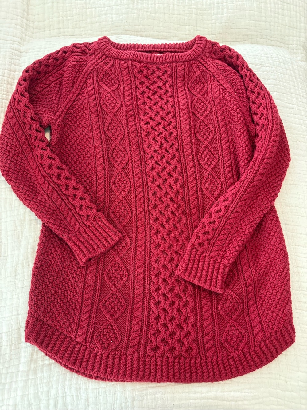 LL Bean Heavy Cotton Cable Knit Crewneck Sweater - Crimson EUC G000